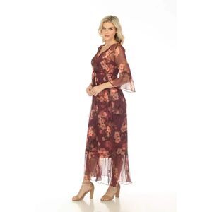 Johnny Was Winonna Silk Maxi Dress w Slip Women's XL Maroon 3/4 Sleeve Prairie